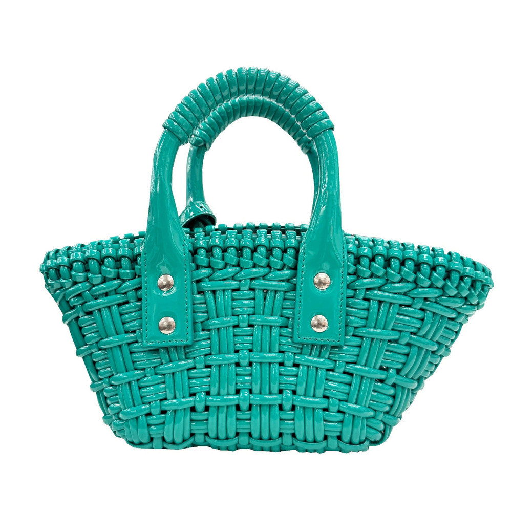 BALENCIAGA Bistro Basket XXS Shoulder Bag Handbag Enamel Patent Vernis Green